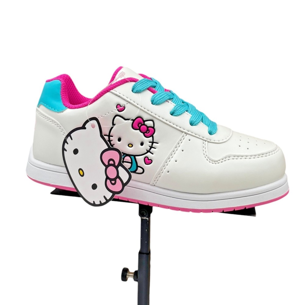 Hello Kitty Little‎ Girls Court Sneakers Size 11 White Aqua Pink Casual Lace-Up